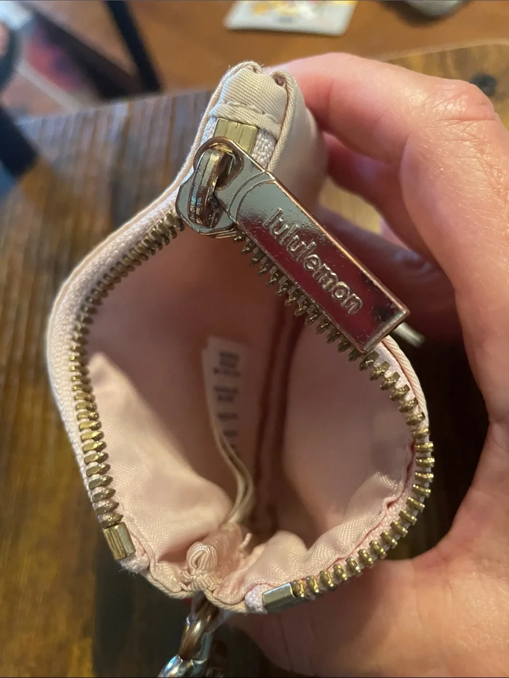 Lululemon Light Pink zippered Coin Wallet W/ Small Carabiner Clip